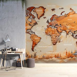 Dünya Haritası Duvar Kağıdı Ülkeler, Okyanuslar ve Denizler YH-02431