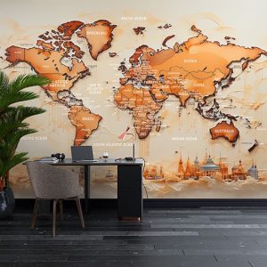 Dünya Haritası Duvar Kağıdı Ülkeler, Okyanuslar ve Denizler YH-02431