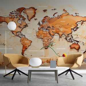 Dünya Haritası Duvar Kağıdı Ülkeler, Okyanuslar ve Denizler YH-02431