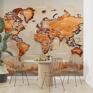 Dünya Haritası Duvar Kağıdı Ülkeler, Okyanuslar ve Denizler YH-02431