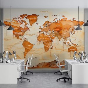 Turuncu Harita Duvar Kağıdı Ülkeler, Okyanuslar ve Denizler YH-02432