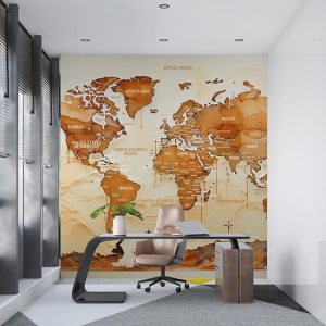 Turuncu Harita Duvar Kağıdı Ülkeler, Okyanuslar ve Denizler YH-02432