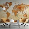 Turuncu Harita Duvar Kağıdı Ülkeler, Okyanuslar ve Denizler YH-02432