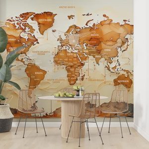 Turuncu Harita Duvar Kağıdı Ülkeler, Okyanuslar ve Denizler YH-02432