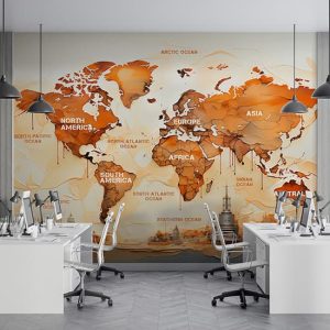 Kıtalar ve Okyanuslar Dünya Haritası Duvar Kağıdı Tek Parça YH-02433