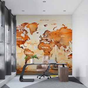 Kıtalar ve Okyanuslar Dünya Haritası Duvar Kağıdı Tek Parça YH-02433