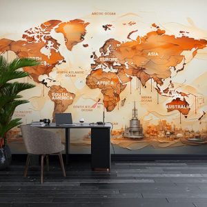 Kıtalar ve Okyanuslar Dünya Haritası Duvar Kağıdı Tek Parça YH-02433