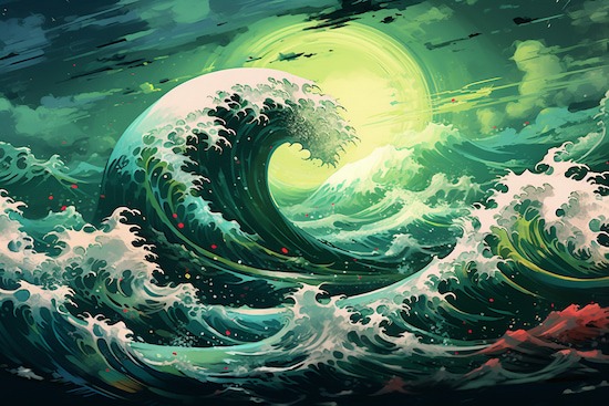 Okyanus Dalgaları İllüstrasyon Poster Duvar Kağıdı YD-02333