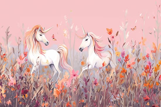 Pembe Unicornlar Çocuk Odası Poster Duvar Kağıdı YCO-02391