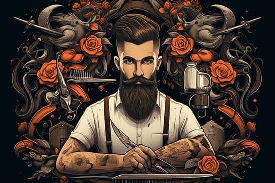 Berber Duvar Kağıdı, Tek Parça Erkek Kuaförü Duvar Posteri YEK-02395