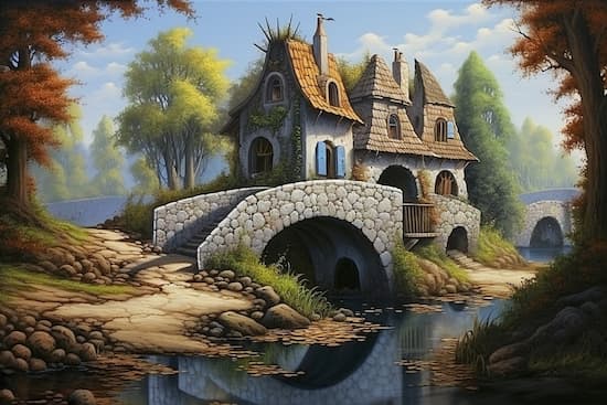 Vintage Kulübe ve Köprü Manzara Duvar Kağıdı YD-02340