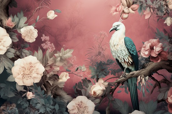 Kuş ve Çiçekler Vintage Tek Parça Duvar Kağıdı YH-02326