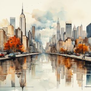 Suluboya Şehir Manzarası Duvar Kağıdı Tek Parça YD-02416