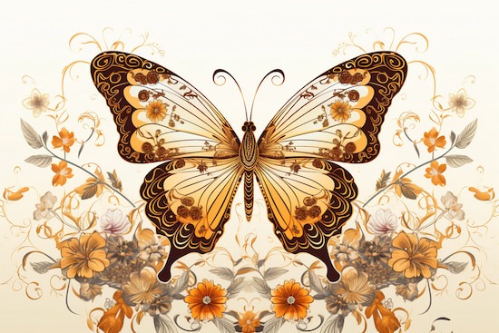 3D Gold Kelebek Tek Parça Poster Duvar Kağıdı YH-02327