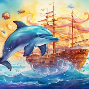 Sevimli Yunus ve Gemi Çocuk Odası Suluboya Duvar Kağıdı YCO-02315