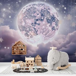 Parlak Ay ve Bulutlar Kız Çocuk Odası Duvar Kağıdı YCO-02492