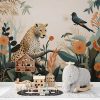 Ormandaki Leopar ve Kuşlar Çocuk Odası Duvar Kağıdı YCO-02494