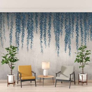Mavi Asma Yapraklar 3D Duvar Kağıtları YF-02531