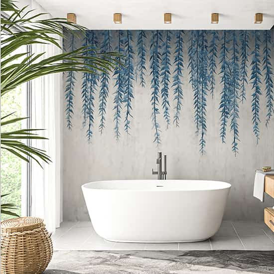 Mavi Asma Yapraklar 3D Duvar Kağıtları YF-02531