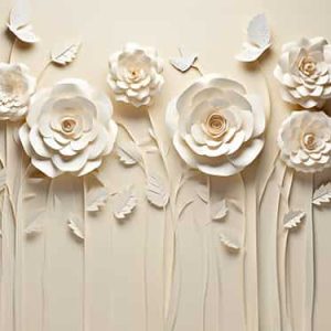 3D Bej Çiçekler Duvar Kağıdı Tek Parça YF-02470