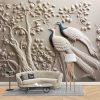 Tavus Kuşları ve Ağaç 3D Duvar Kağıdı Tek Parça YF-02474