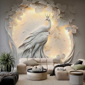 3D Kabartma Görünümlü Tavus Kuşu Duvar Kağıdı YF-02477