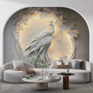 3D Kabartma Görünümlü Tavus Kuşu Duvar Kağıdı YF-02477