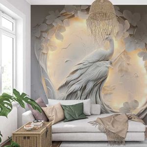 3D Kabartma Görünümlü Tavus Kuşu Duvar Kağıdı YF-02477