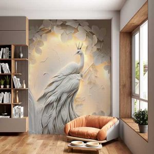 3D Kabartma Görünümlü Tavus Kuşu Duvar Kağıdı YF-02477