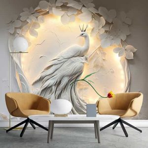 3D Kabartma Görünümlü Tavus Kuşu Duvar Kağıdı YF-02477