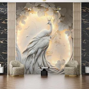 3D Kabartma Görünümlü Tavus Kuşu Duvar Kağıdı YF-02477