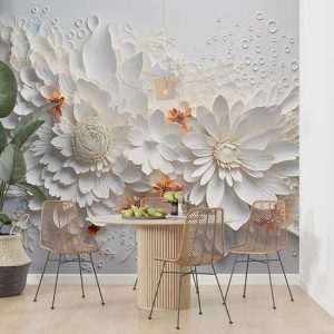 3D Kabartmalı Çiçekler Tek Parça Duvar Kağıdı YF-02485