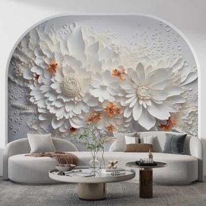 3D Kabartmalı Çiçekler Tek Parça Duvar Kağıdı YF-02485