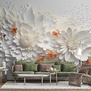 3D Kabartmalı Çiçekler Tek Parça Duvar Kağıdı YF-02485