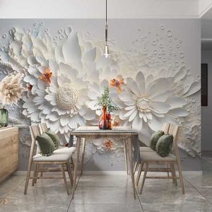 3D Kabartmalı Çiçekler Tek Parça Duvar Kağıdı YF-02485