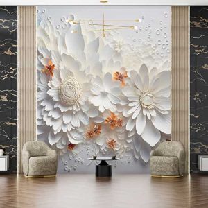 3D Kabartmalı Çiçekler Tek Parça Duvar Kağıdı YF-02485