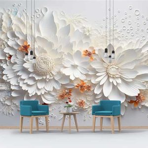 3D Kabartmalı Çiçekler Tek Parça Duvar Kağıdı YF-02485
