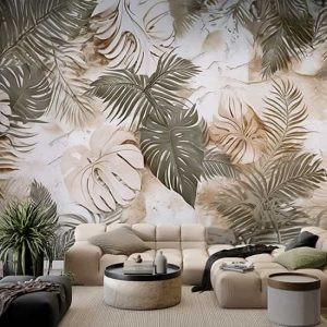 Yaprak Desenli Duvar Kağıdı Tek Parça Salon Duvar Dekoru YF-02486