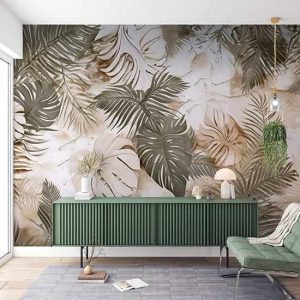 Yaprak Desenli Duvar Kağıdı Tek Parça Salon Duvar Dekoru YF-02486