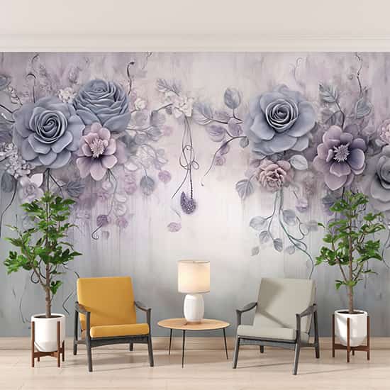 3D Mor Çiçekler Poster Duvar Kağıdı YF-02521