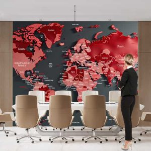 Kırmızı Dünya Haritası Duvar Kağıdı Ülkeler ve Okyanuslar YH-02236