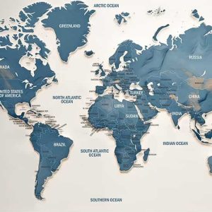 Ülkeler ve Okyanuslar Dünya Haritası Duvar Kağıdı YH-02263