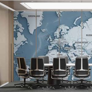 Ülkeler ve Okyanuslar Mavi Dünya Haritası Duvar Kağıdı YH-02271