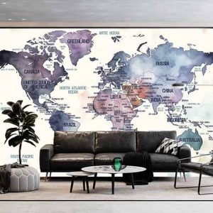 Suluboya Dünya Haritası Tek Parça Duvar Kağıdı YH-02272