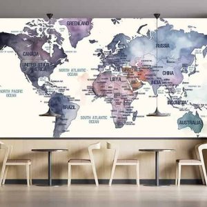 Suluboya Dünya Haritası Tek Parça Duvar Kağıdı YH-02272