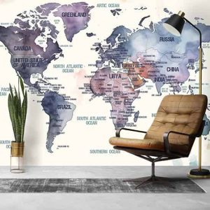 Suluboya Dünya Haritası Tek Parça Duvar Kağıdı YH-02272