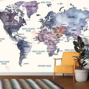Suluboya Dünya Haritası Tek Parça Duvar Kağıdı YH-02272