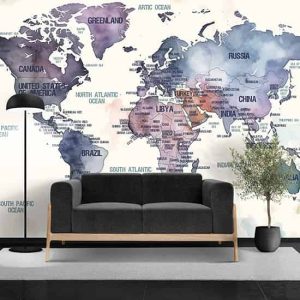 Suluboya Dünya Haritası Tek Parça Duvar Kağıdı YH-02272