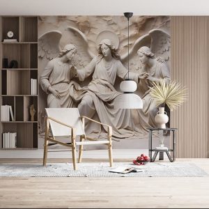 3D Kabartma Görünümlü Kanatlı Melekler Duvar Kağıdı YM-02423