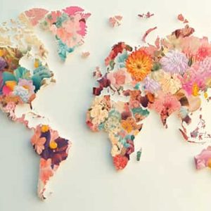 Çiçekli Dünya Haritası Tek Parça Duvar Kağıdı YH-02268